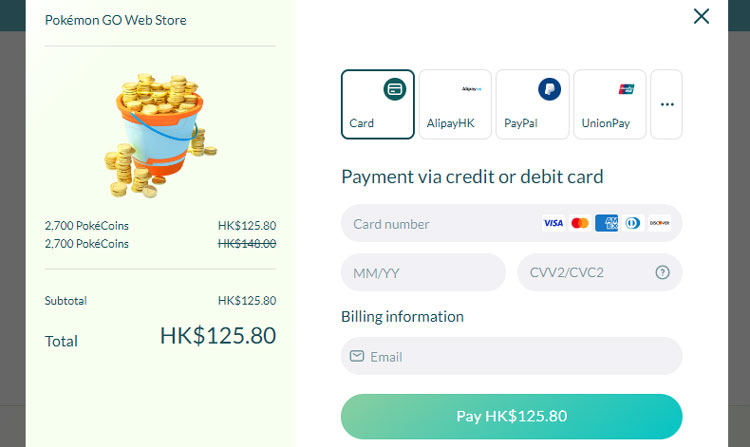 continue pay for pokemon coins
