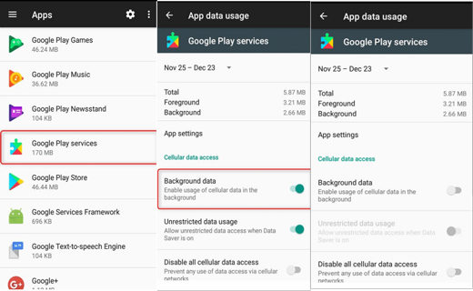 Play 商店中禁用後台數據的使用